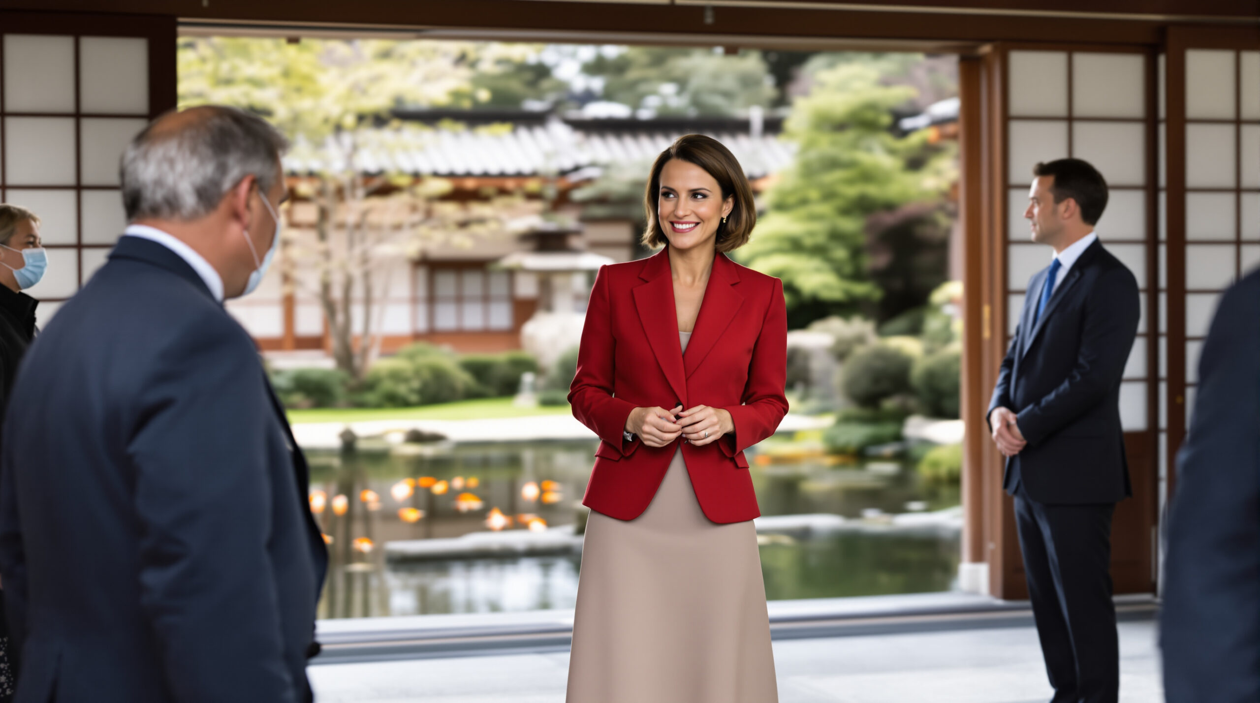 découvrez comment brigitte macron charme le japon lors de sa visite au palais, passant d'un rouge flamboyant à une élégance beige raffinée, alliant style et diplomatie.