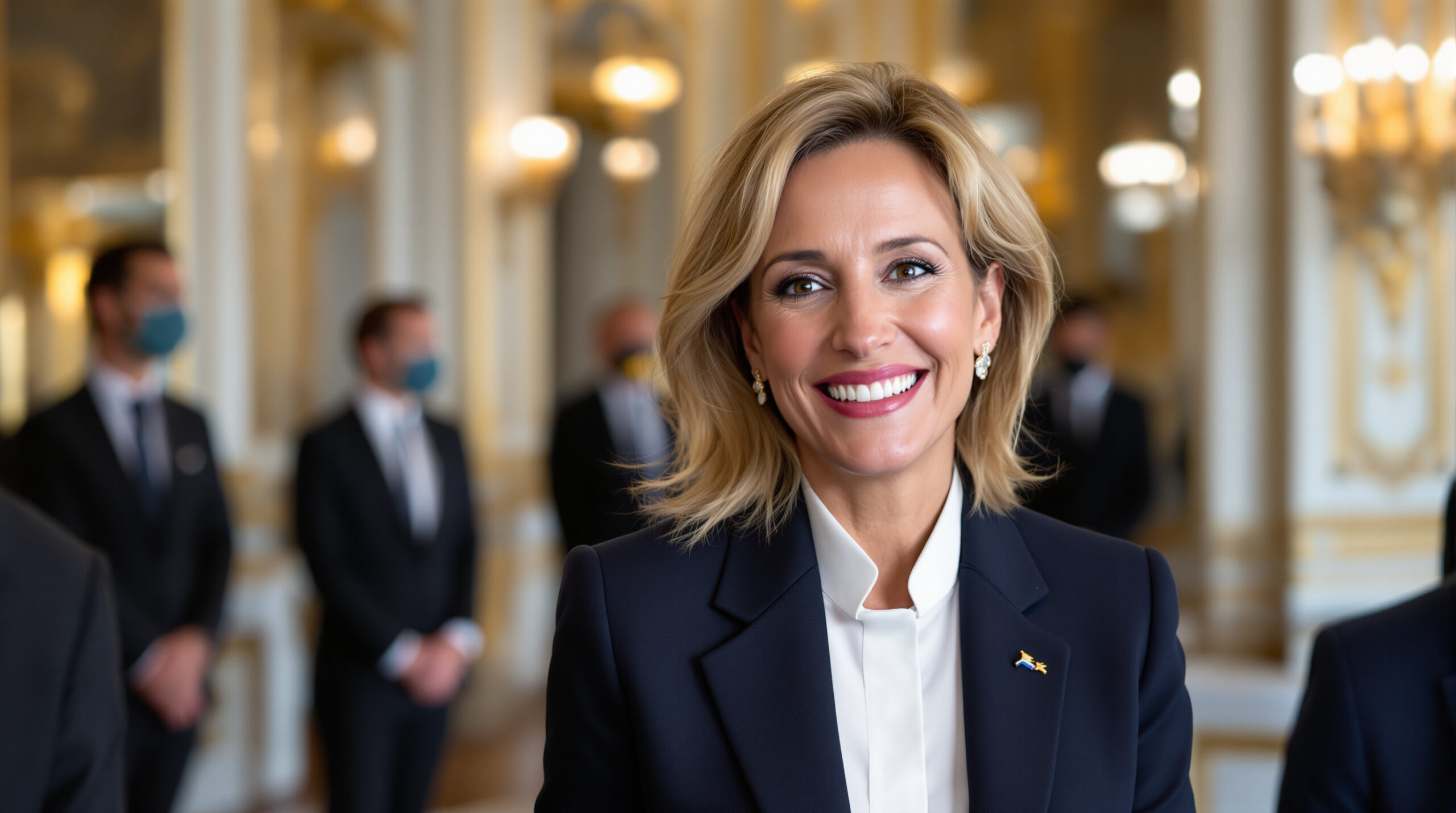 après une période de discrétion, brigitte macron fait son retour à l'élysée avec un sourire radieux, illuminant la scène politique et captivant les regards.