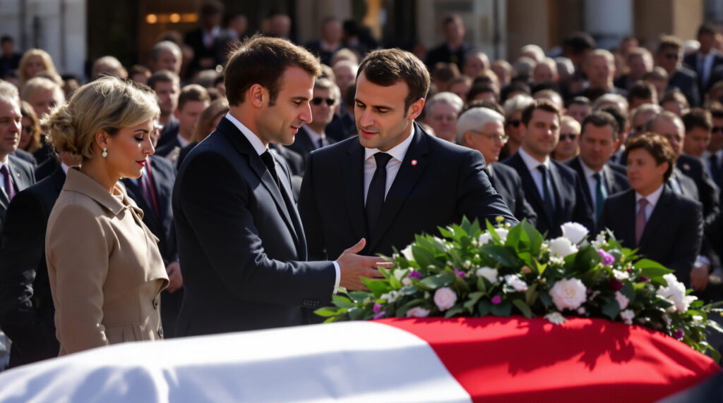 nathalie marquay dévoile des moments exclusifs et inédits des coulisses lors de la visite d'emmanuel macron aux obsèques, offrant un regard privilégié sur cet événement.