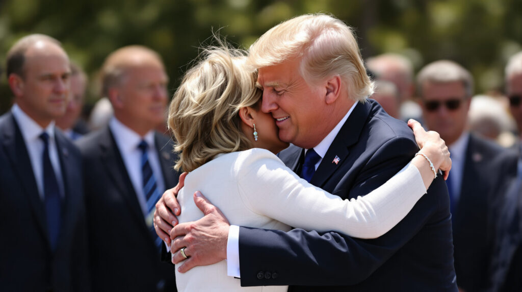 revivez le moment fort du g7 où brigitte macron et donald trump échangent une accolade mémorable qui fait sensation sur la scène internationale.