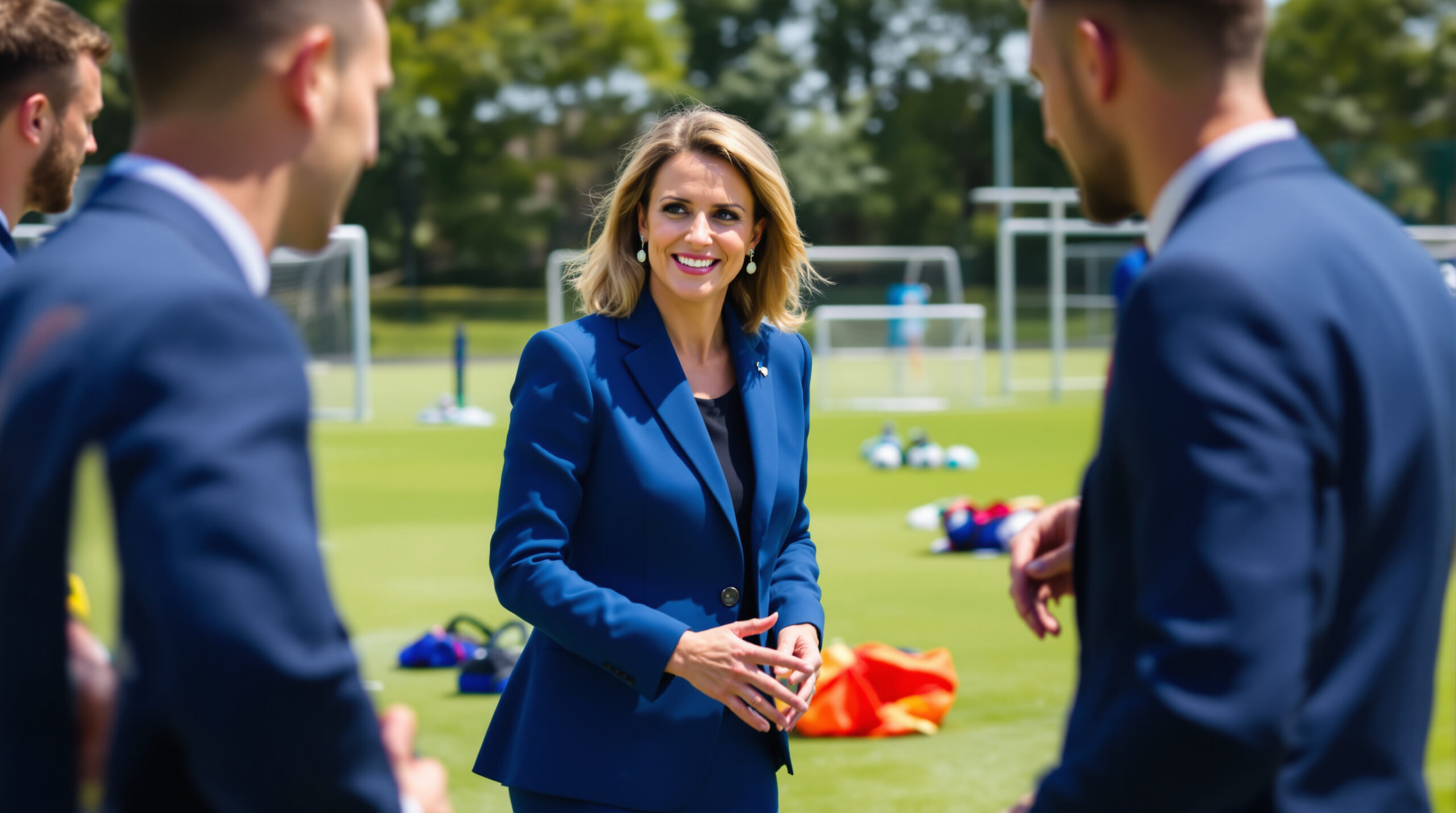 brigitte macron porte à nouveau son tailleur bleu pour encourager l'équipe de france à clairefontaine avant la coupe du monde.