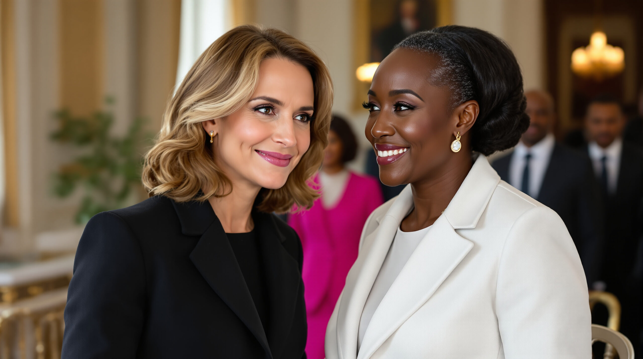 découvrez la complicité rayonnante en blanc et fuchsia entre brigitte macron et jeannette kagame lors d'une rencontre mémorable à l’élysée.