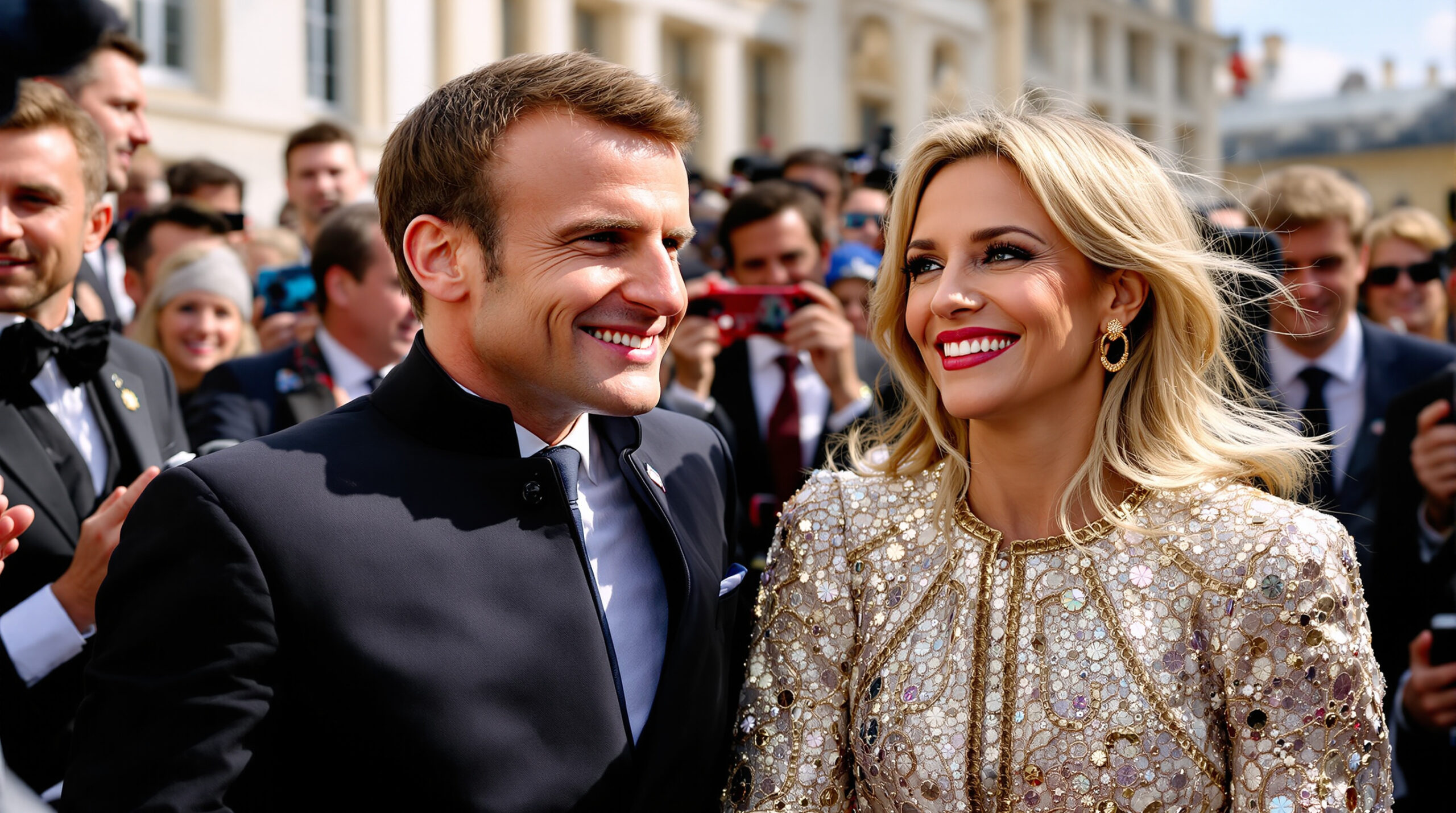 découvrez le duo exceptionnel d'emmanuel et brigitte macron aux côtés de marc lavoine revisitant « for sure », lors d'une fête éclatante entourée de talents.