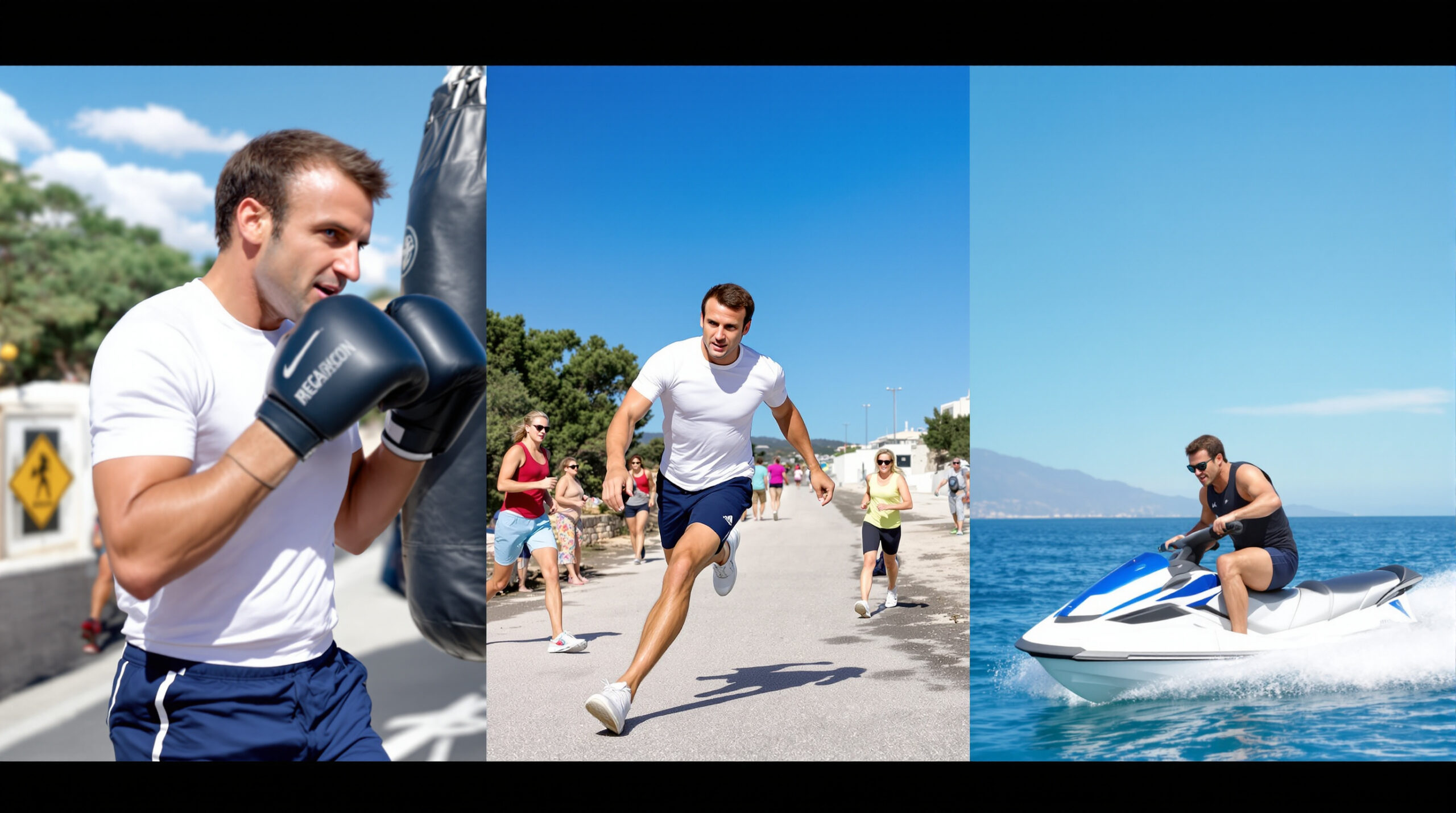 découvrez les vacances sportives d'emmanuel macron à brégançon, entre séances de boxe, course à pied et jet-ski, pour un séjour placé sous le signe de l'énergie et de la convivialité.