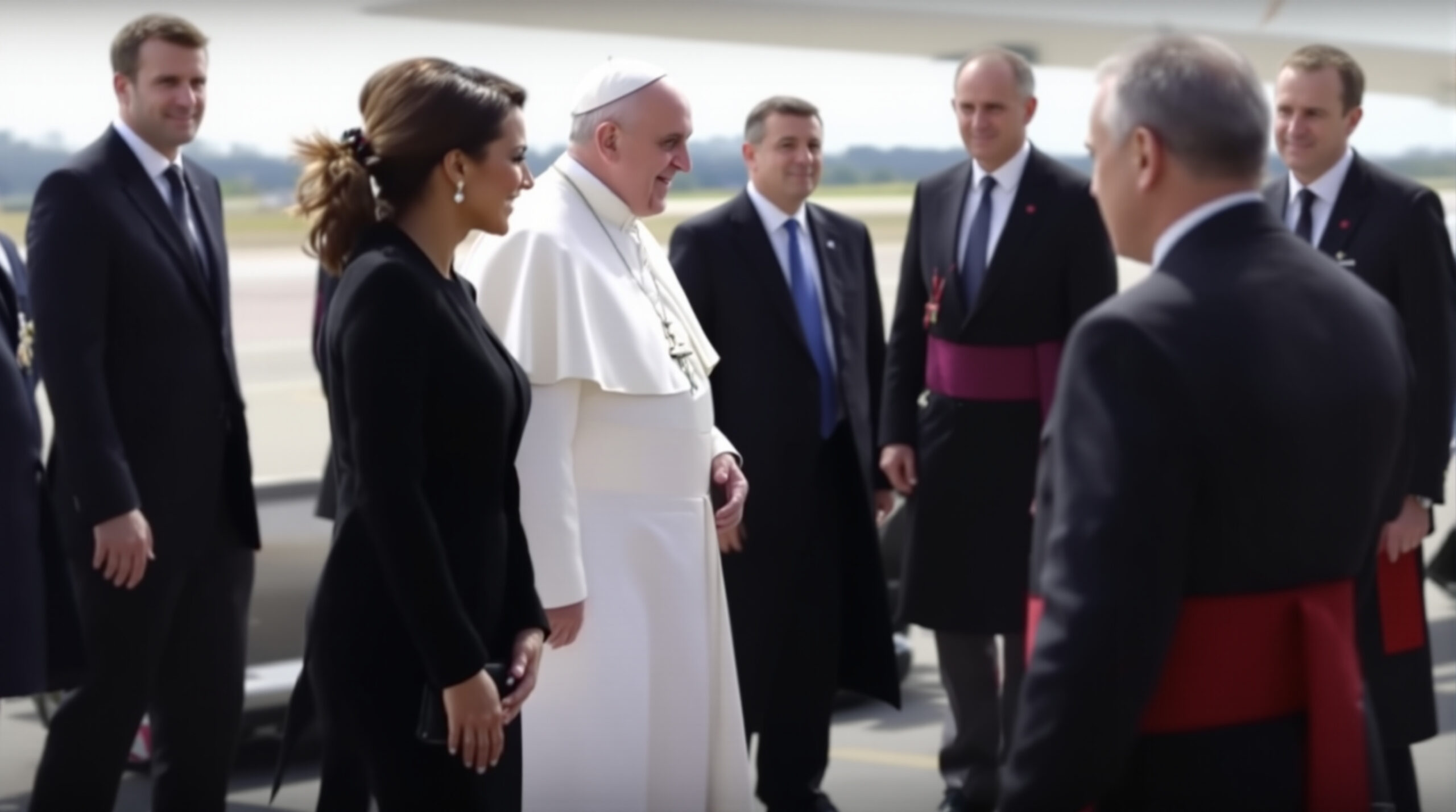 à orly, brigitte macron accueille le pape dans une élégante tenue noire, une apparition remarquée lors de cette rencontre officielle.