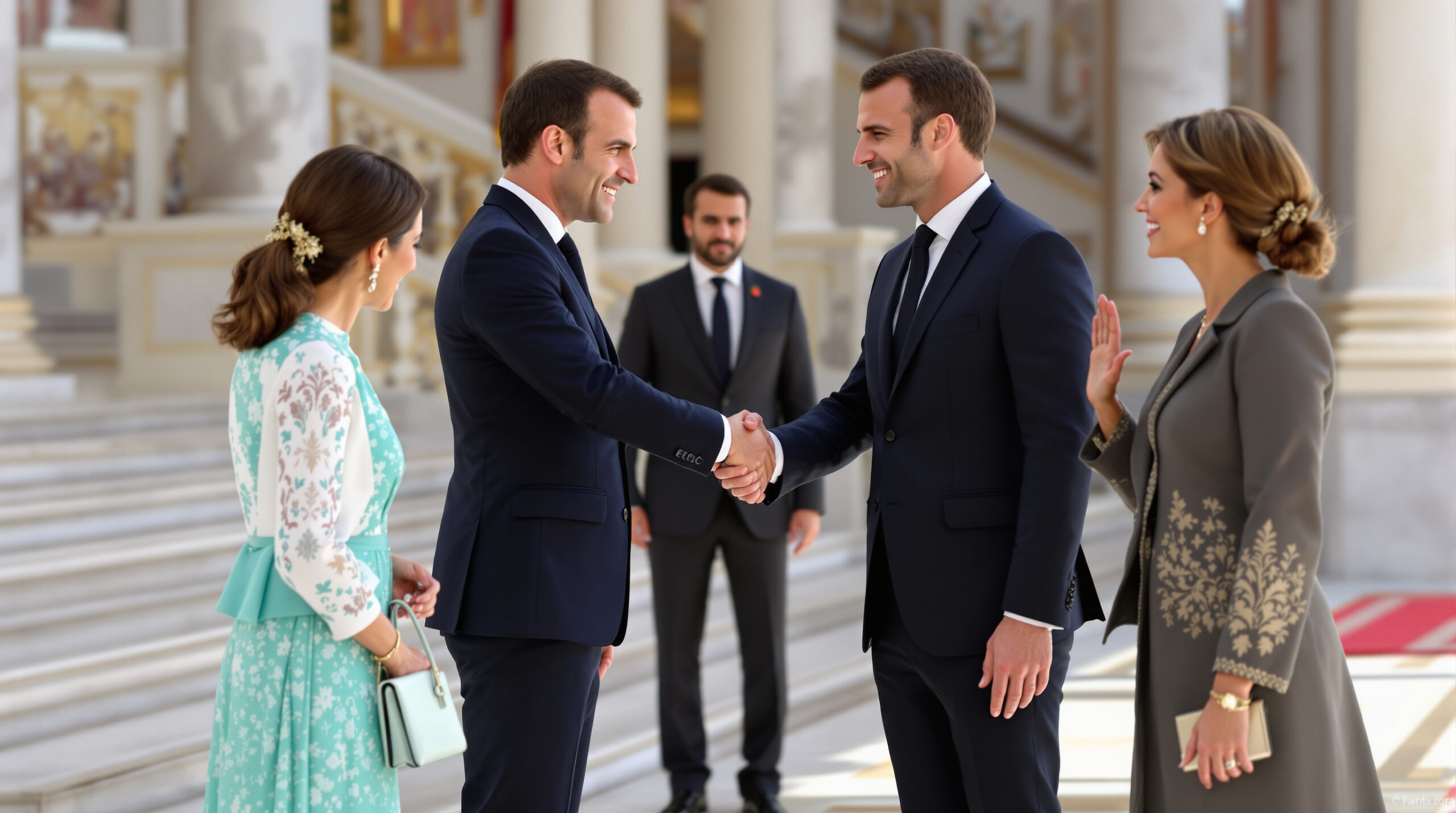 à la zarzuela, letizia et felipe vi accueillent brigitte et emmanuel macron. découvrez les coulisses de cette rencontre entre les familles royales et présidentielles.