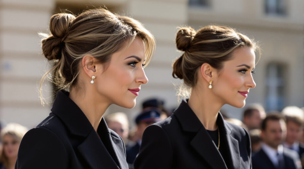 découvrez comment tiphaine auzière adopte avec élégance le chignon signature de brigitte macron, affirmant un style mère-fille chic et sophistiqué.
