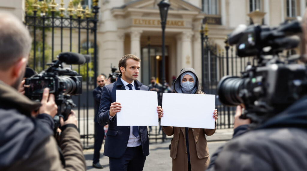 à l’élysée, une pancarte visant brigitte macron suscite la colère d’emmanuel macron contre le journal de 13 heures de france 2.
