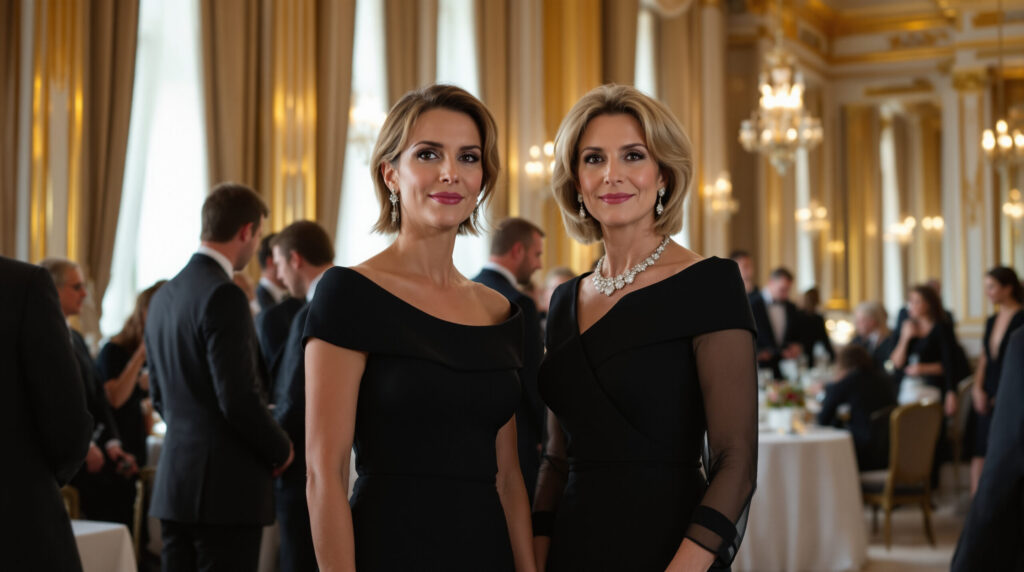 au dîner d’état, brigitte macron et la première dame allemande affichent une élégante harmonie en noir.